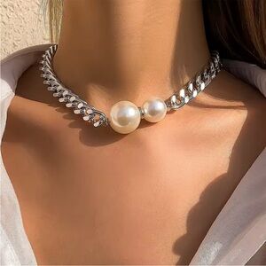 Bespoke Silver Curb Chain with Majestic Pearl Choker